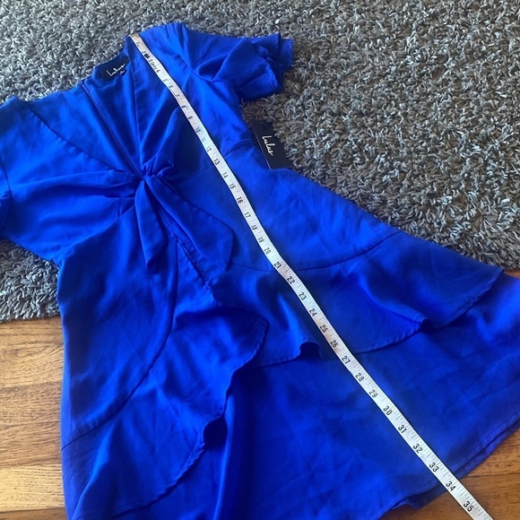 NWT Lulus Jewell Royal Blue Tie-Front Ruffled Skater Dress Size Small - Picture 13 of 15